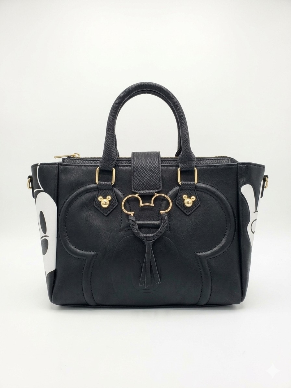Disney Bioworld Mickey Mouse Black Faux Leather Satchel Crossbody Bag